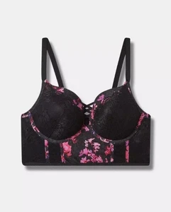 New Torrid XO Plunge Push Up Bra Moody Floral Rich Black Sz 44DDD Sexy Corset - Picture 1 of 7