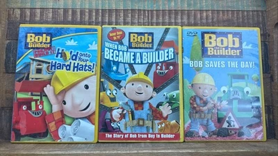 LOT OF 3 BOB THE BUILDER DVDS Saves The Day Became Builder Hard Hats Foto 1 de 2