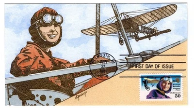 C128 Pilot Harriet Quimby Airmail Plymouth MI FDC 1991 - Geerlings #3/6 Gold - Image 1 of 2