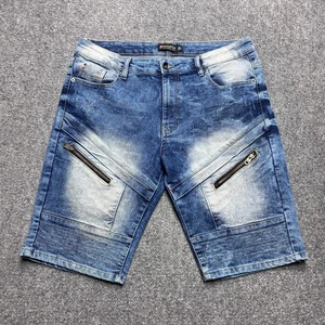 Pantalones Cortos Southpole Hombres 34 Azul Blanco Denim Pantalones Cortos Delgados Blanqueador Ácido Lavado Moto Street - Imagen 1 de 9