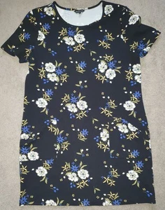 Peacocks black mix short sleeved loose dress women UK 16 excellent condition - Picture 1 of 2