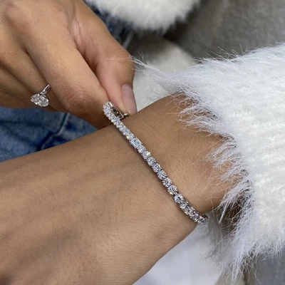 Diamond Tennis Bracelet Emerald & Round 5.34 Ct F VS Lab Created 14k White Gold - Image 1 of 4