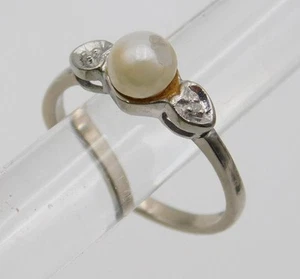 Anillo vintage de oro blanco de 10K con perla (2,5 g) - Imagen 1 de 7