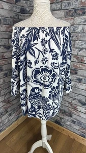 MADE IN ITALY White Blue Tropical Print Flute Sleeve Tunic Top One Size Boho - Picture 1 of 10