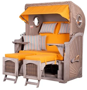 Strandkorb-Set - 2-Sitzer Volllieger - Ammersee Mahagoni washed grey Modell 586 - Bild 1 von 9