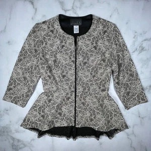 Abrigo Chaqueta Alex Evenings Mujer Encaje Metálico Peplum Champagne EE. UU. Talla S - Imagen 1 de 13