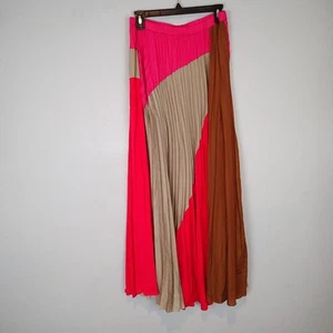 Anthropologie Dolan Left Coast Color Block Maxi Skirt L pink beige brown pleat - Picture 1 of 16