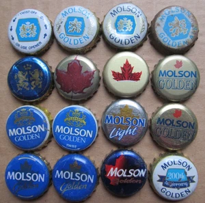 16 VERSCHIEDENE VERALTETE MOLSON GOLDENE SCHWER ZU FINDENDE BIERFLASCHENVERSCHLÜSSE NICHT MEHR PRODUZIERT - Bild 1 von 3