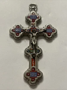 Vintage Large 3” Micro Mosaic Cross Roma Beautiful Details Silver tone Pendant - Picture 1 of 5