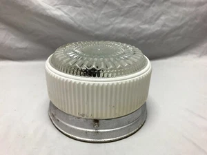 VTG interior Deco Ceiling Light Clear Textured White Glass Fixture Old 1084-23B - Picture 1 of 11