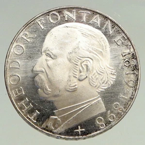 1969 G GERMANY Theodore Fontane Antique Genuine Proof Silver 5 Mark Coin i94520 - Picture 1 of 3