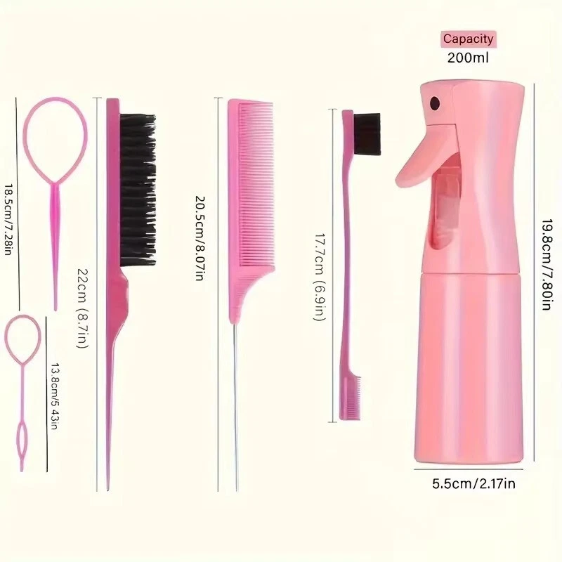 6 pcs/sets Hair Set: Spray Bottle, Braiding Loop, Rat Tail, Teasing, Edge Brush - Image 1 of 4