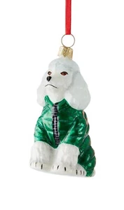 Joy to the World Neiman Marcus White Poodle in Puffer Coat Glass Ornament Poland - Picture 1 of 12