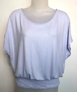 White House Black Market Womens M Blouse Icy Blue Short Dolman Slv Elastic Hips - Picture 1 of 8