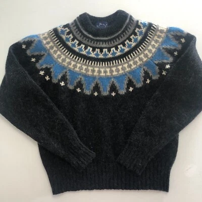 vtg mens 1970s Woolrich Fair Isle Sweater Sz M Wool Mohair Nordic Black Blue - Image 1 of 4