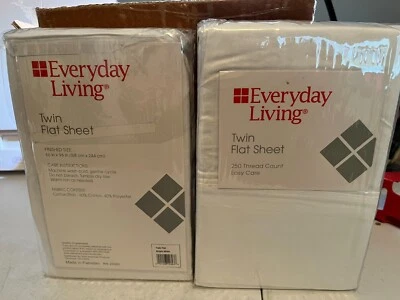 Sábana plana rica en algodón Everyday Living fácil cuidado TWIN 250TC 66x96 blanca Foto 1 de 2