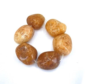 6 Natural Yellow Agate Gemstone Nugget Pebble Beads 18mm - 28mm - Picture 1 of 4