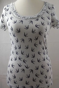 M &Co- Women's WHITE Swallow Bird Print COTTON T Shirt Crew Neck BRAND NEW🕊️🦅 - Picture 1 of 20