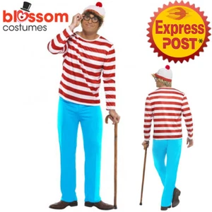 CL188 Mens Where's Wally Waldo Adult Wheres Cartoon Costume Book Week Outfit - Picture 1 of 4