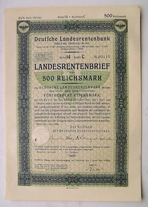 A15 Aktie BERLIN ★★★ 500 RM Deutsche Landesrentenbank 1. Apr. 1940 ★★★ - Bild 1 von 2