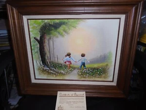 VINTAGE 1984 OIL PAINTING BY PATIENCE BOY & GIRL W/CERTIFICATE 22 X 19 FRAMED - Picture 1 of 3