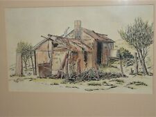 VINTAGE INK & WATERCOLOUR OF OUTBACK BUILDING SIGNED RAELEEN MORRIS DATED 1985