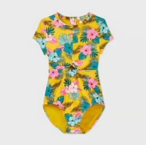 Girls' Short Sleeve Floral Back-Zip One Piece Swimsuit - art class™ - Picture 1 of 3