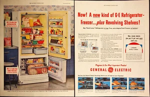 1955 General Electric Refrigirator Freezer 2 PAGE Vintage Print Ad Open Stocked - Picture 1 of 6