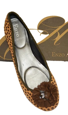Nuevo ENZO ANGIOLINI Zapatos de Cuero Estampado de Leopardo Planos Flor Camson 10 Foto 1 de 4