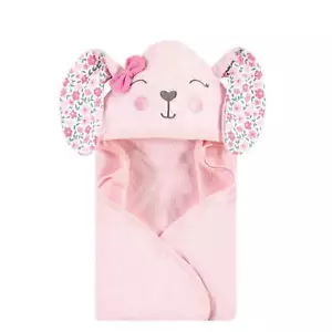 Infant Girl Cotton Animal Face Hooded Towel, Floral Bunny, One Size - Picture 1 of 2