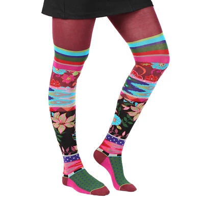 Dub & Drino France Ladies Floral Tights, Ikat, T1/2 (Fits US 4/6) Made in Italy - Image 1 of 2