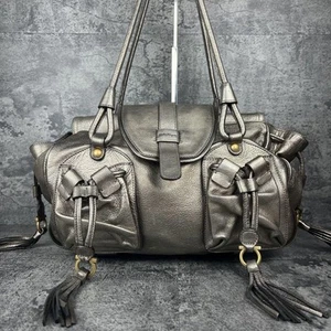 Salvatore Ferragamo Gancini Hand Boston Bag Leather Gold Tassel Used Ex+ Auth JP - Picture 1 of 20