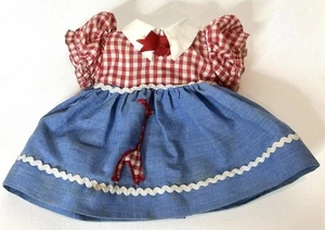 "Vestido de muñeca vintage de 12"" con mezclilla y lazo jirafa guinga roja hecho en Corea AA" - Imagen 1 de 6