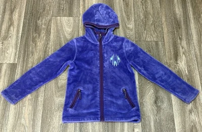 SUÉTER LANDS END NIÑAS SUAVE POLAR CON CAPUCHA CREMALLERA COMPLETA PÚRPURA TALLA S 7-8 BOLSILLOS Foto 1 de 4