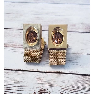 Vintage Manschettenknöpfe - goldfarben & bernsteinfarbener Edelstein - Bild 1 von 8