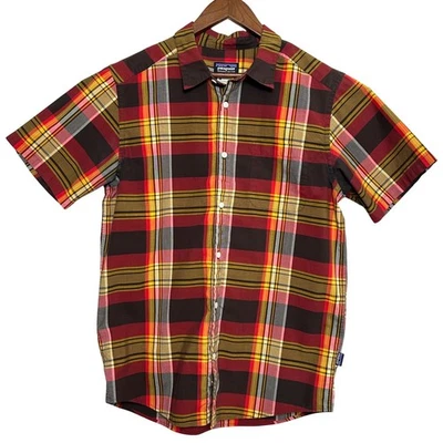 Camisa a Cuadros Patagonia Para Hombres Grande Algodón Orgánico Abotonada Manga Corta Roja Marrón Foto 1 de 4