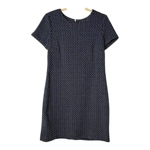 Vestido Vaina Calvin Klein Azul Marino Patrón Rejilla Carrera Dorado Cremallera Talla 8 - Imagen 1 de 9