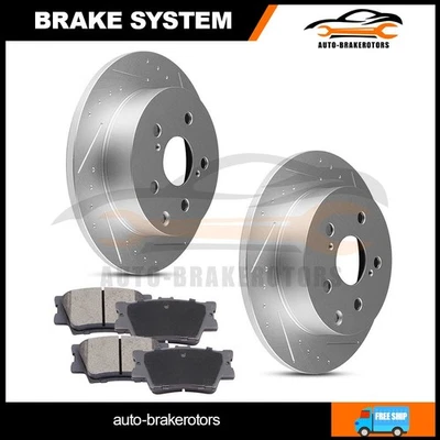 For Lexus HS250h Toyota RAV4 Rear Drill 2 Brake Rotors w/ 4 Ceramic Pads - Image 1 of 4