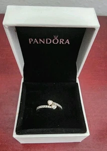 PANDORA S ALE 925 STERLING SILVER ZIRCONIA TWO HEARTS LOVE RING.52(SIZE 6).W/BOX - Picture 1 of 10