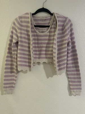 Conjunto sin mangas suéter cárdigan Willow & Wind para mujer pequeño lavanda y blanco Foto 1 de 4