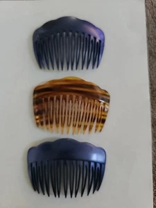 Peine de pelo francés azul/marrón años 80, hecho a mano en Francia, 3 piezas - Imagen 1 de 6
