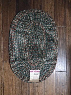 Nueva alfombra ovalada vintage Longaberger trenzada a rayas imperiales 20x30" verde Foto 1 de 4