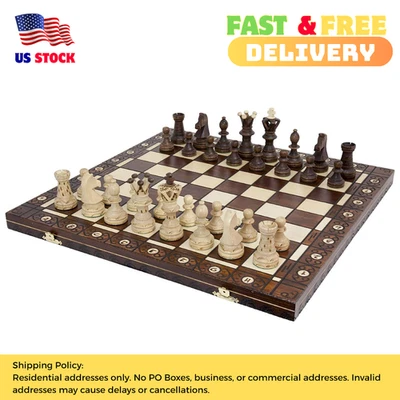 Wegiel Ambassador 21" Handmade Wooden Chess Set Beech Birch Board & Pieces - Image 1 of 4
