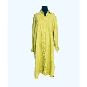 Zara lime green linen oversized shirt dress size Medium - Picture 1 of 13