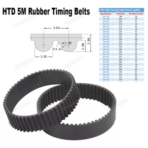 HTD 5M Rubber Timing Belts Closed-Loop Industrial Timing Belt 15mm Width 1Pcs - Picture 1 of 8