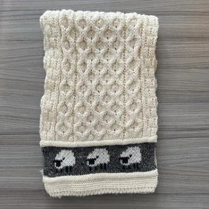 Sciarpa donna lana stampa pecora maglia cavo panna nero rettangolare 152x24 cm - Foto 1 di 5