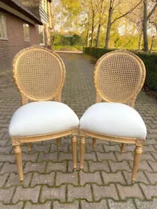 Chairs Set of 2 French Louis XVI Style Gold Leaf Beech Wood Cane Back Vintage - Picture 1 of 20