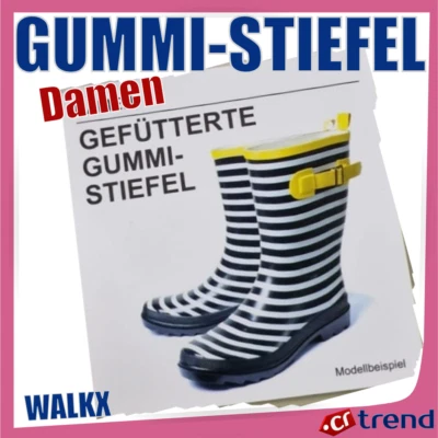 WALKX Gefütterte Gummistiefel Streifenmuster wasserdicht mit Warmfütterung Gr 38