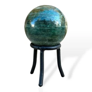 Nephrite Jade Crystal Sphere Green Chakra Stone Includes Tall Black Metal Stand - Picture 1 of 24