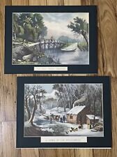 Currier and Ives Prints A Home In Wilderness & Old Ford Bridge